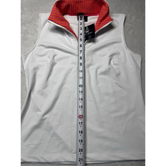 Sailor Sailor Sleeveless White 1/4 Zip Pink Orange Stripe Trim UPF 50+ NWT Sz SM - Picture 7 of 12